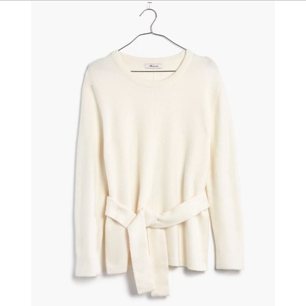 Madewell Tie-Front Long Sleeve Knit Wrap Sweater in Cream Women's XXS F8874